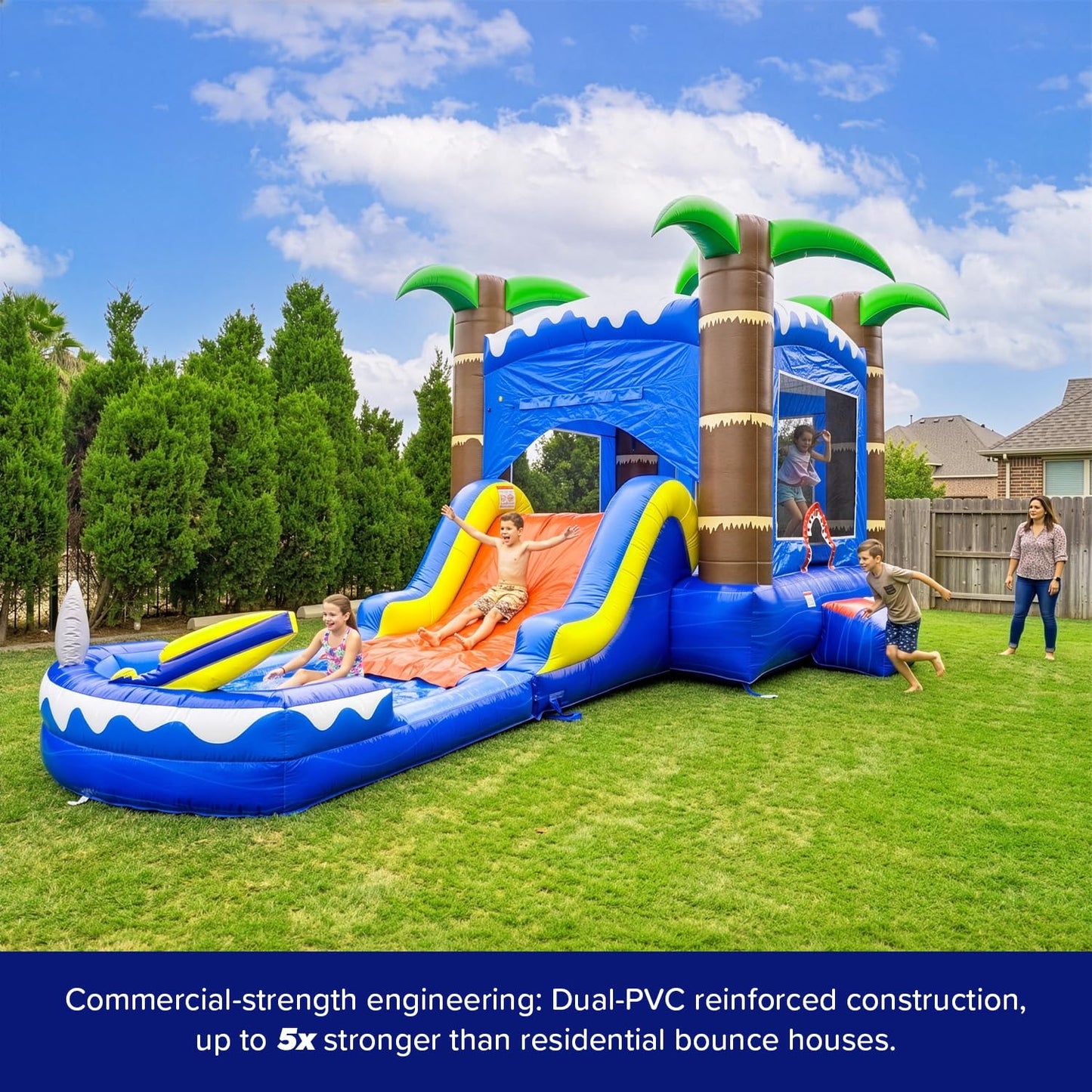 HeroKiddo 12ft Ocean Shark Commercial Inflatable Bounce House Water Slide