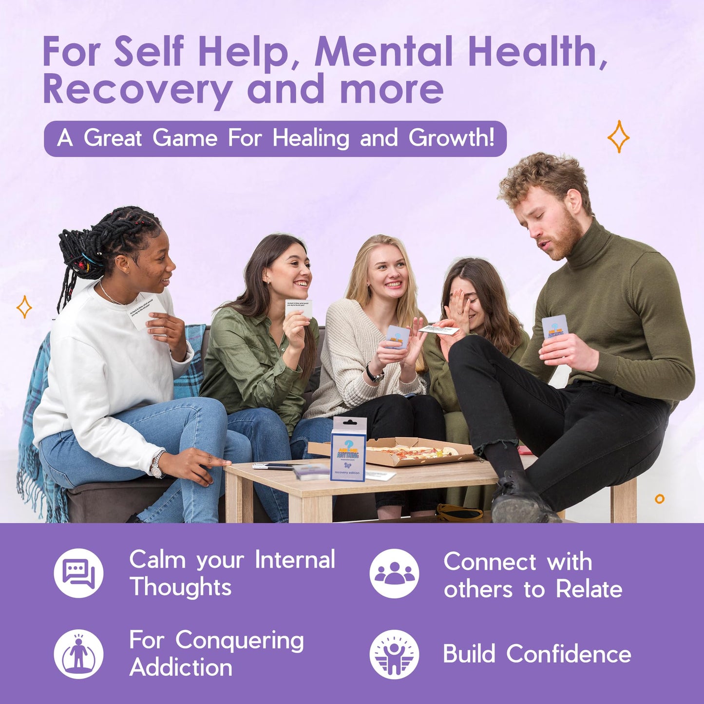 ASKMEANYTHING Recovery Pack Card Game - 100 Cards for Self-Improvement, Coping Skills, and Group Therapy