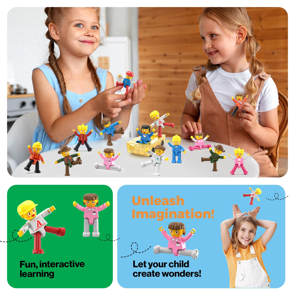 PicassoTiles Magnetic Figure Playset 15 PCS Rotatable Characters Toys for Kids Add On Set for Building Block Tiles Toddlers Sensory Pretend Play
