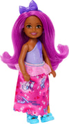 Barbie Royal Chelsea Doll with Pink Hair and Purple Bow Headband, Colorful Printed Skirt
