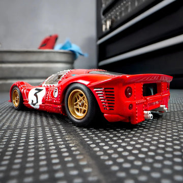 Hot Wheels Elite 64 1967 Ferrari 330 P4 - 1:64 Scale Premium Die-Cast Collector Car, Red Rosso Corsa with Opening Rear Clamshell & Real Riders Wheels