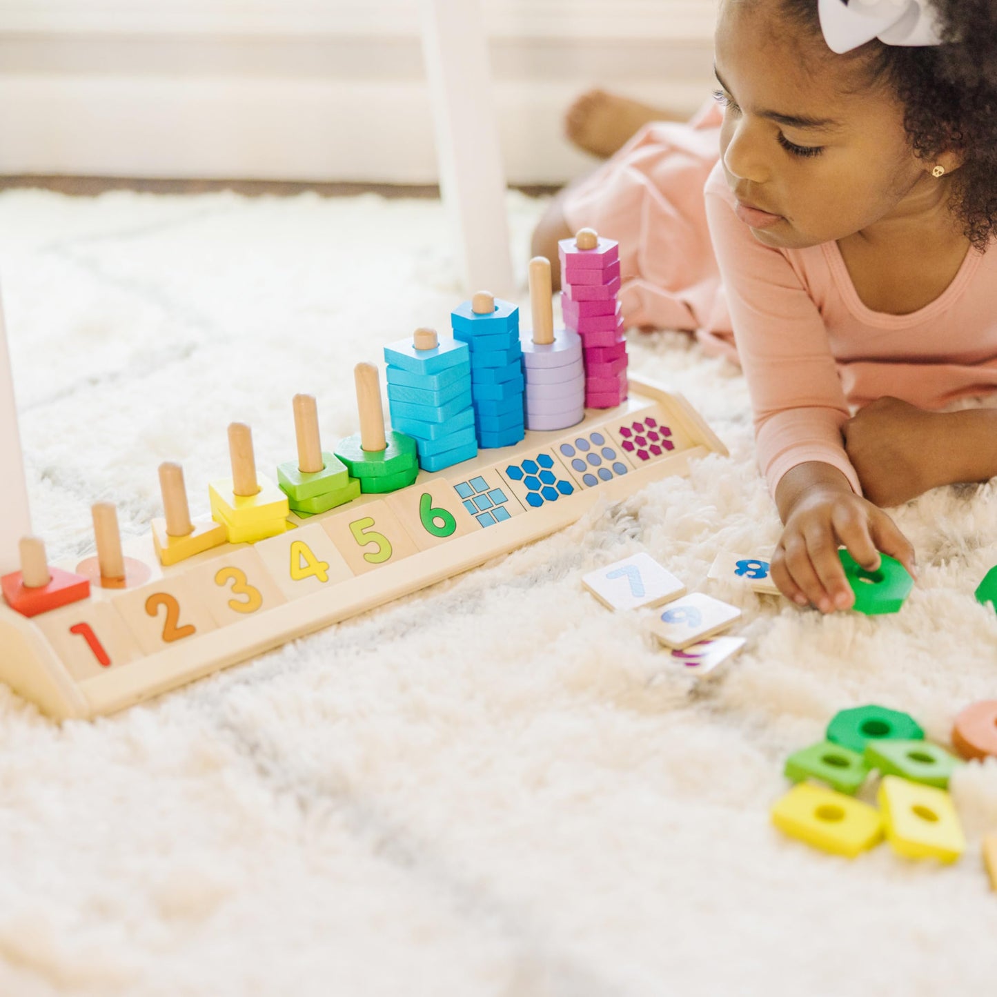Melissa & Doug Counting Shape Stacker - Wooden Educational Toy with 55 Shapes and 10 Number Tiles