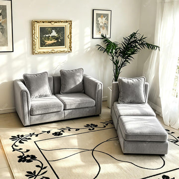 iLAND Dollhouse Furniture Sectional Dollhouse Couch Set Light Grey Velvet Sofa, Miniature Chair Doll House Furniture, Modern 1/12 Scale Miniature