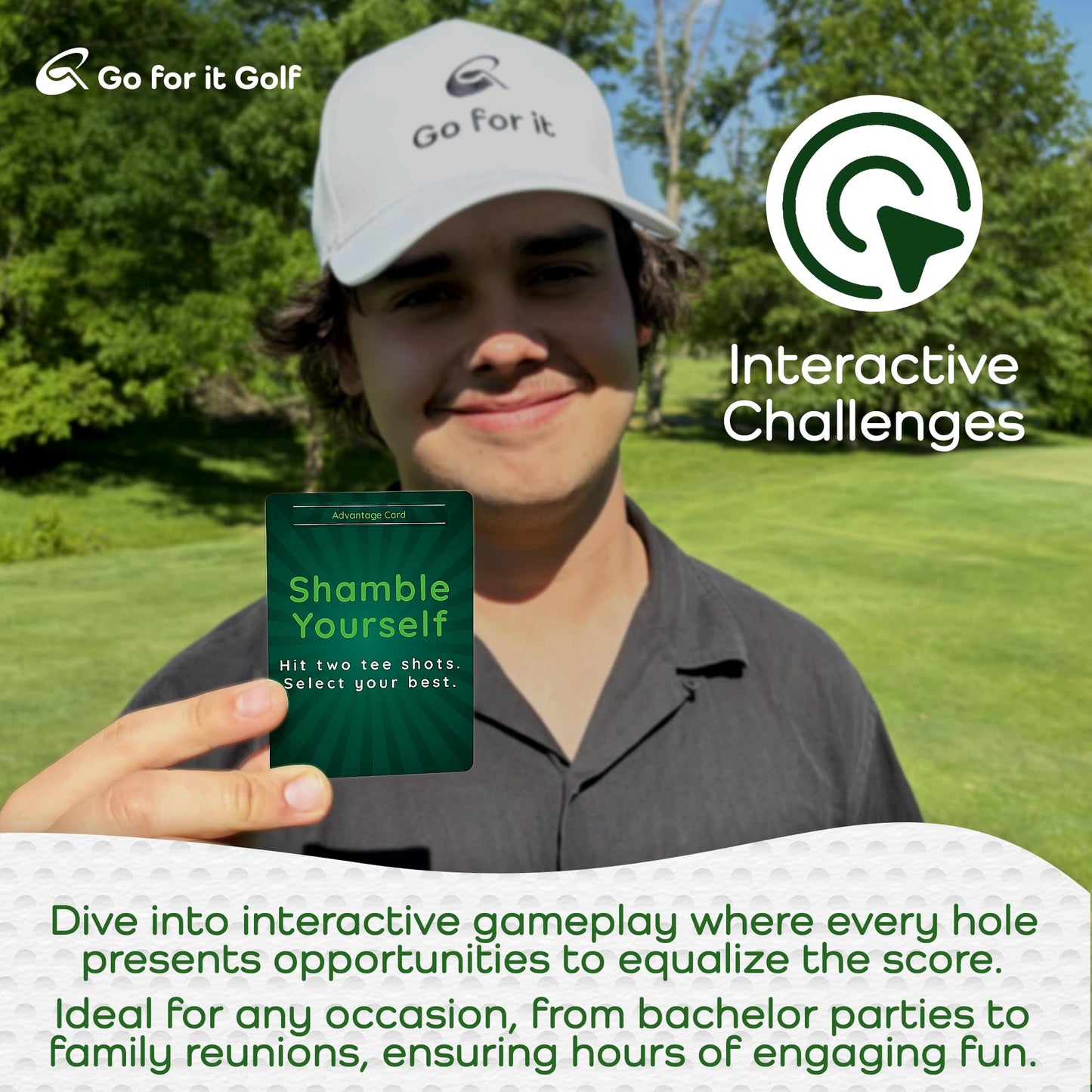 Go For It Golf Equalizer: On-Course Golf Card Game, Interactive Fun for Every Hole, Skill-Level Equalizing Cards, Elevate Your Golf Experience, Ideal