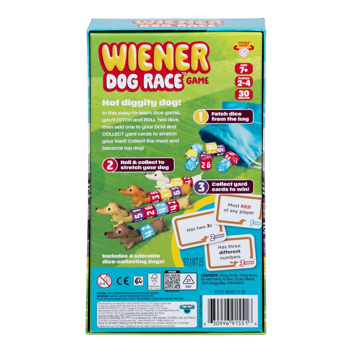 The Wiener Dog Race Game, Easy-to-Learn Dice Game. Fetch & ROLL Two Dice, Add The Best One to Your Dog to Stretch Them Out, Collect Yard Cards to Race