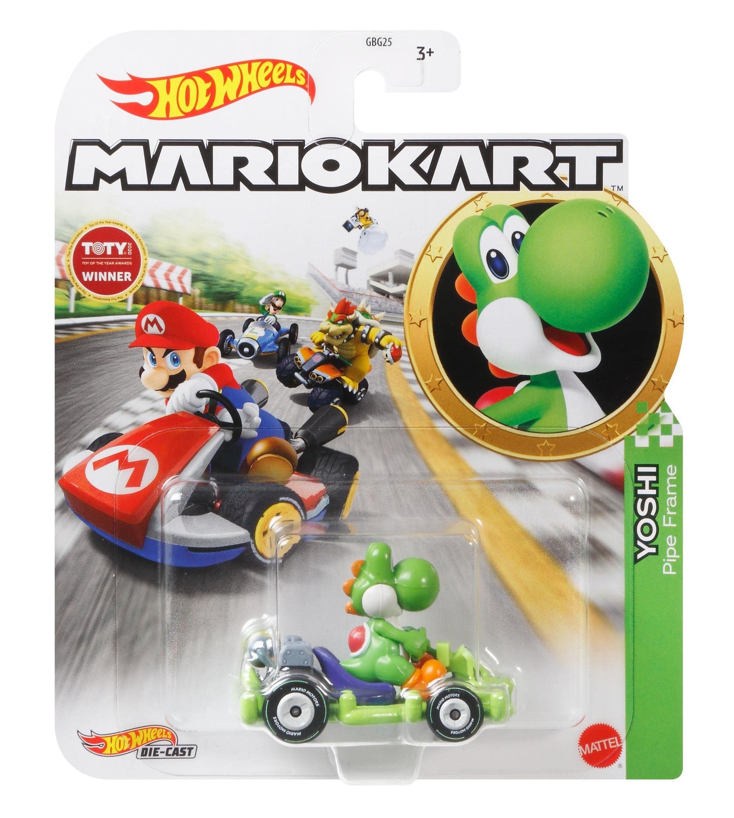 Hot Wheels Die Cast GRN19 Model Kart 5 cm Yoshi Dinosaur Pipe Frame Kart Super Mario Kart 1/64 6 cm Multi-Coloured