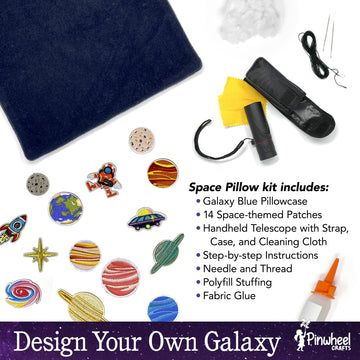 Pinwheel Crafts Beginner Sewing Kit for Kids 8-12 with Telescope - Astronomy Solar System Easy Sew Space Pillow Kit with Planet Patches - Make Your