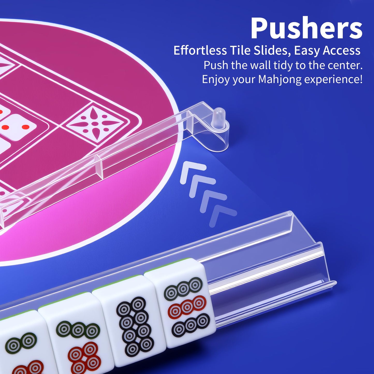 czzwak Mahjong Rack with Pushers, 4-Piece Premium Acrylic Mahjong Racks with Built-in Pushers & Rotating Bases - Crystal-Clear Set for Easy Play