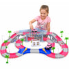 168 PCS Pink Magic Bendable Race Track Toy, Snap Together Create a Road Flexible Track Car Set for Toddlers, Kids, Boys, and Girls