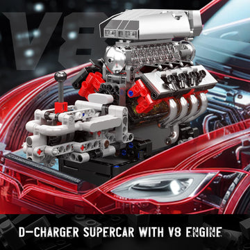 Mould King 10225 V8 Engine Model Kit that Works - Car Engine Building Blocks Kit with Battery, STEM Mechanic Engineering Construction Set, Collection