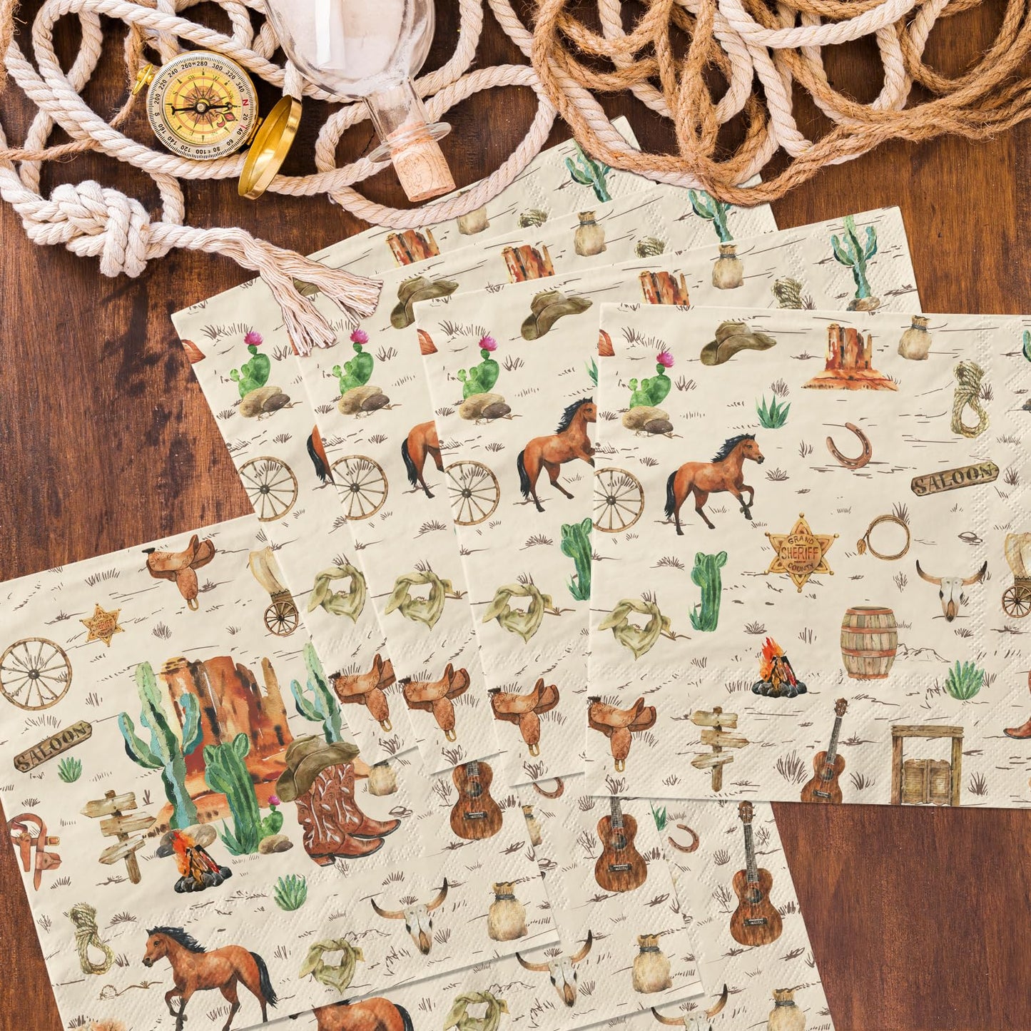 40 Pcs Western Cowboy Paper Napkins Western Birthday Party Decorations Cowboy Birthday Party Napkins Wild West Rodeo Decor for Boy Birthday Party