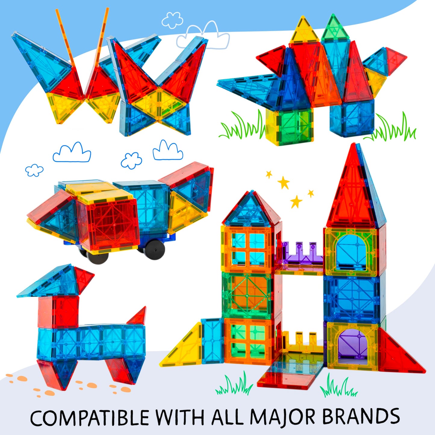SUNNY AUNTIE Magnetic Tiles STEM Toys Building Set, Ages 3+ - 180 Pieces