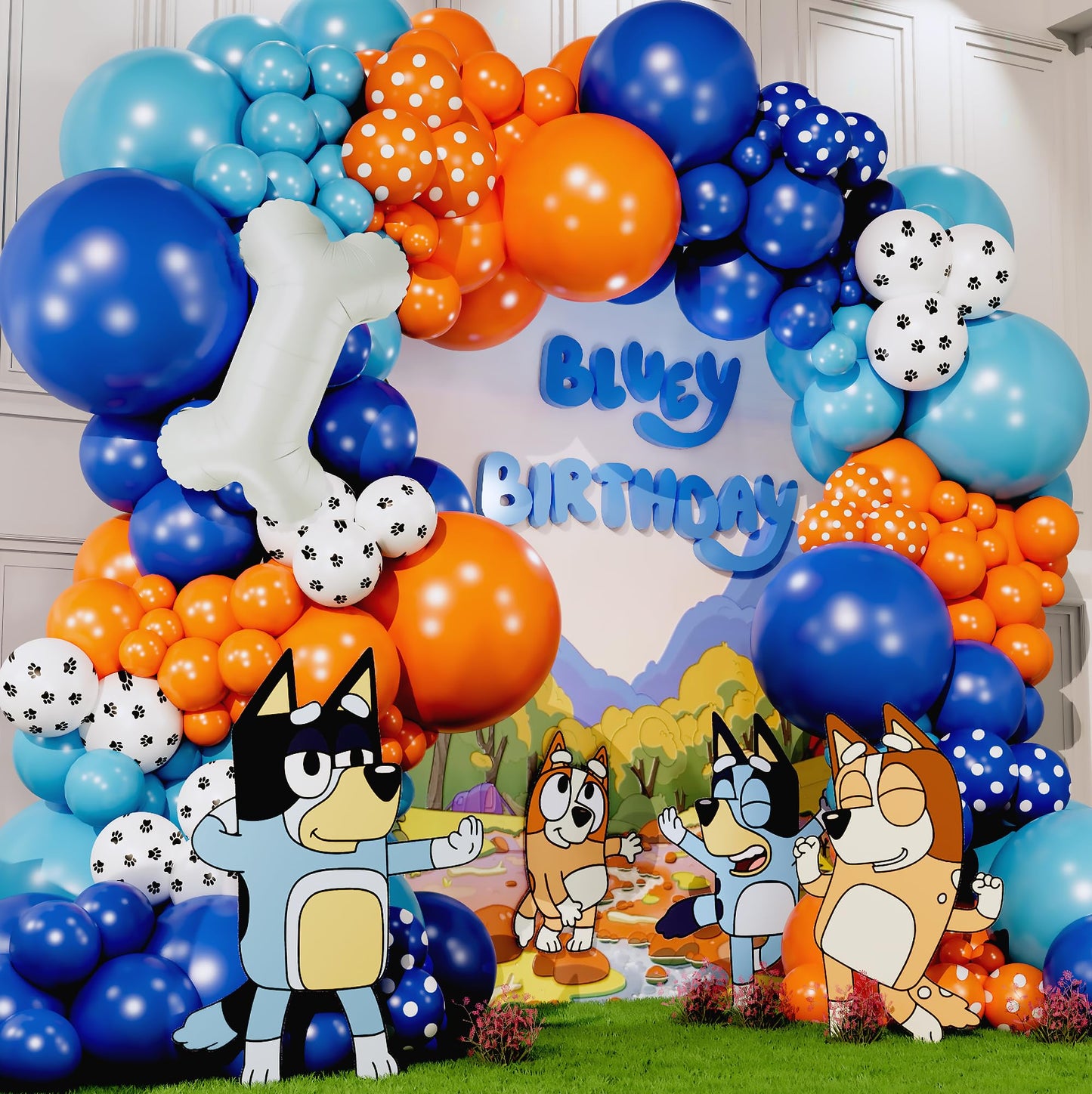ALL-IN-1 Balloons Arch & Garland Kit with BONUS Dog Bone Small and Large Blue & Orange Party Balloons Blue Themed Party Decorations & Supplies for Boy