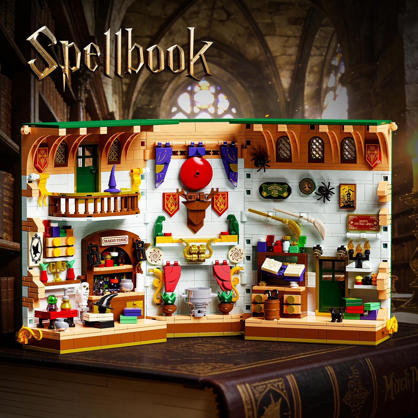 GHQYTPR Magic ACademy Book Nook Building Block Set 989 PCS Enchanted Potion Booknook Model Kit for Adults Teens Magic Spellbook Bookend Decor Display