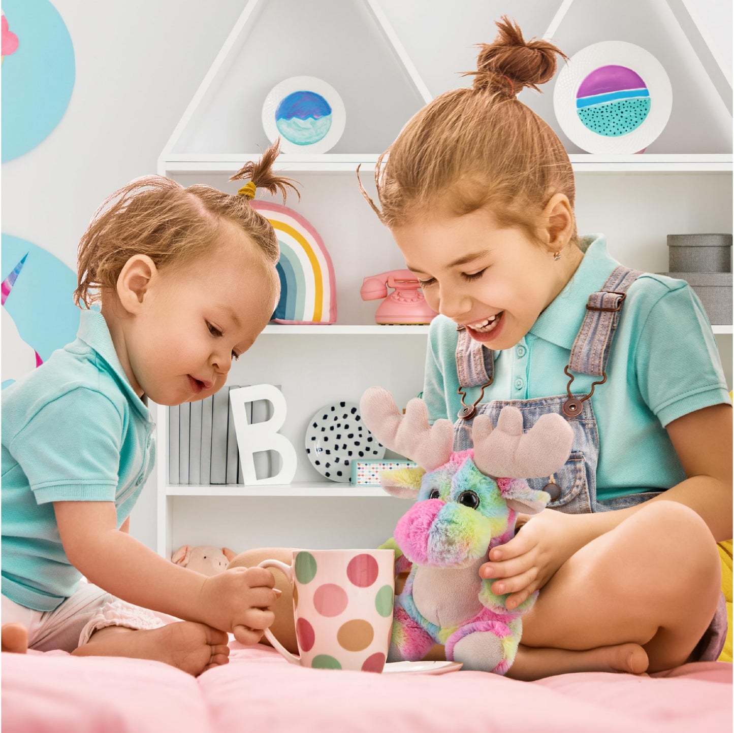Puzzled DolliBu Rainbow Moose Stuffed Animal - Soft Huggable Moose Stuffed Toy, Adorable Playtime Wildlife Plush Toy, Cute Cuddle Gifts for Kids