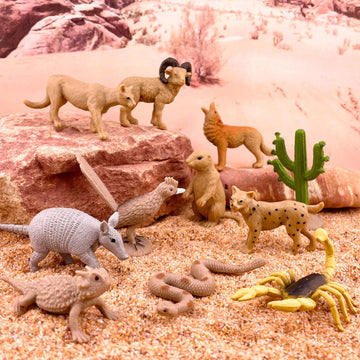 Safari Ltd. Desert TOOB - Figurines of Horned Lizard, Cactus, Road Runner, Scorpion, Rattlesnake, Coyote, Bobcat, Armadillo, Mountain Lion