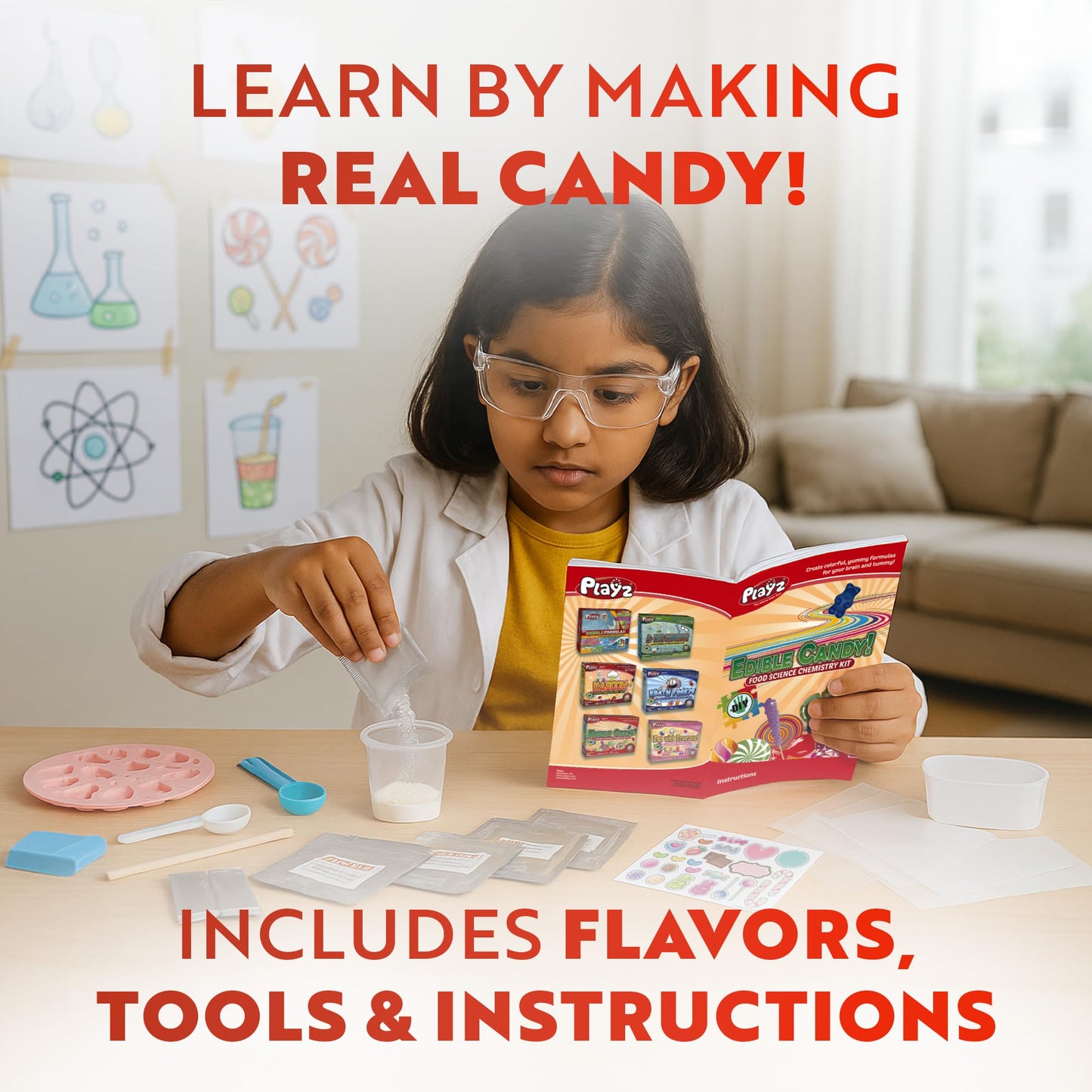 Playz Edible Candy Making Science Kit for Kids Ages 8-12 Years Old - Food Science Chemistry Kid Science Kit with 40 Experiments to Make Your Own