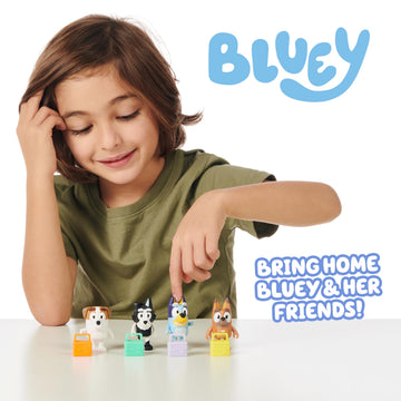 Bluey School Mates Figurine Toys Pack of 4, Articulated Jack, Pretzel, and Mackenzie Character Toys with Lunch Boxes, Action Figures for Kids Ages 3+