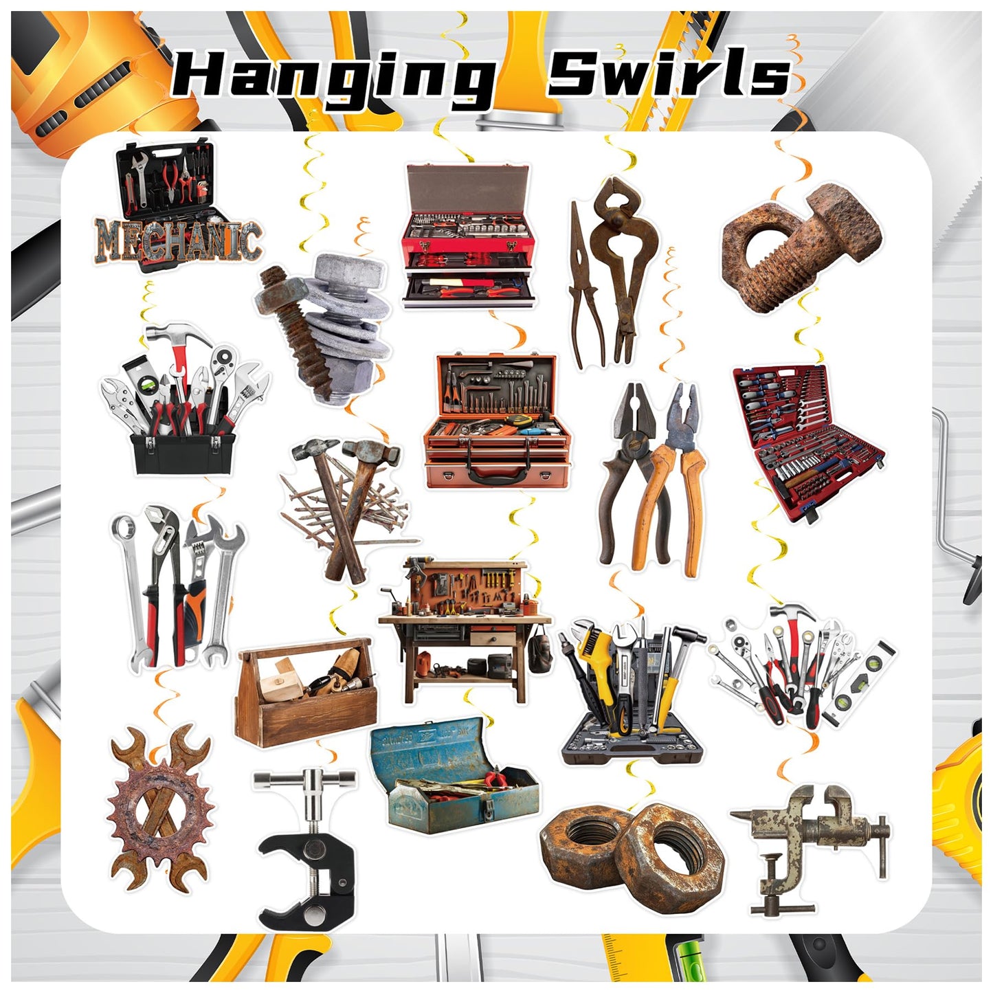 20 PCS Mechanic Hanging Swirl Decorations Mechanic Ceiling Streamers Hanging Decorations Mechanic Party Decorations for Mechanic Birthday Party