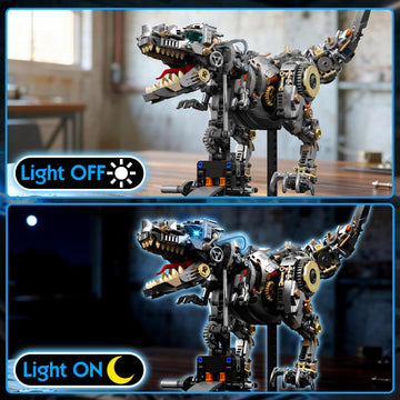 Mechanical Dinosaur Building Block Set with Light, Compatible with Lego Dinosaur, STEM Tyrannosaurus Model Collection Toys for Home Office Decor,