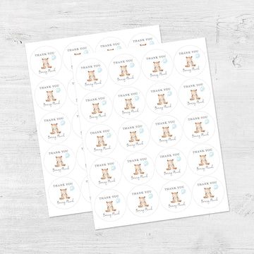 2"" Round Woodland Bear with Balloon Thank You Beary Much Favor Stickers (40 Labels)