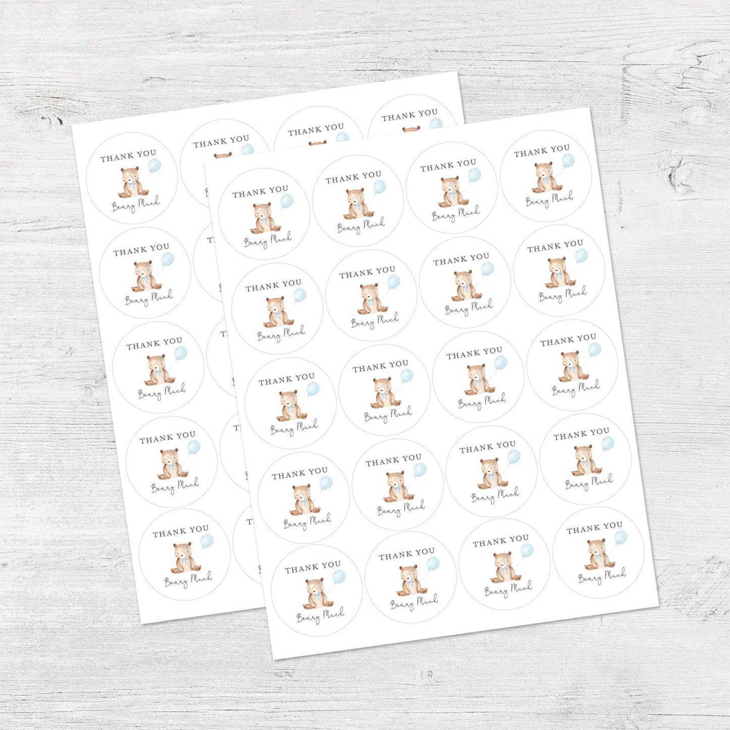 2"" Round Woodland Bear with Balloon Thank You Beary Much Favor Stickers (40 Labels)