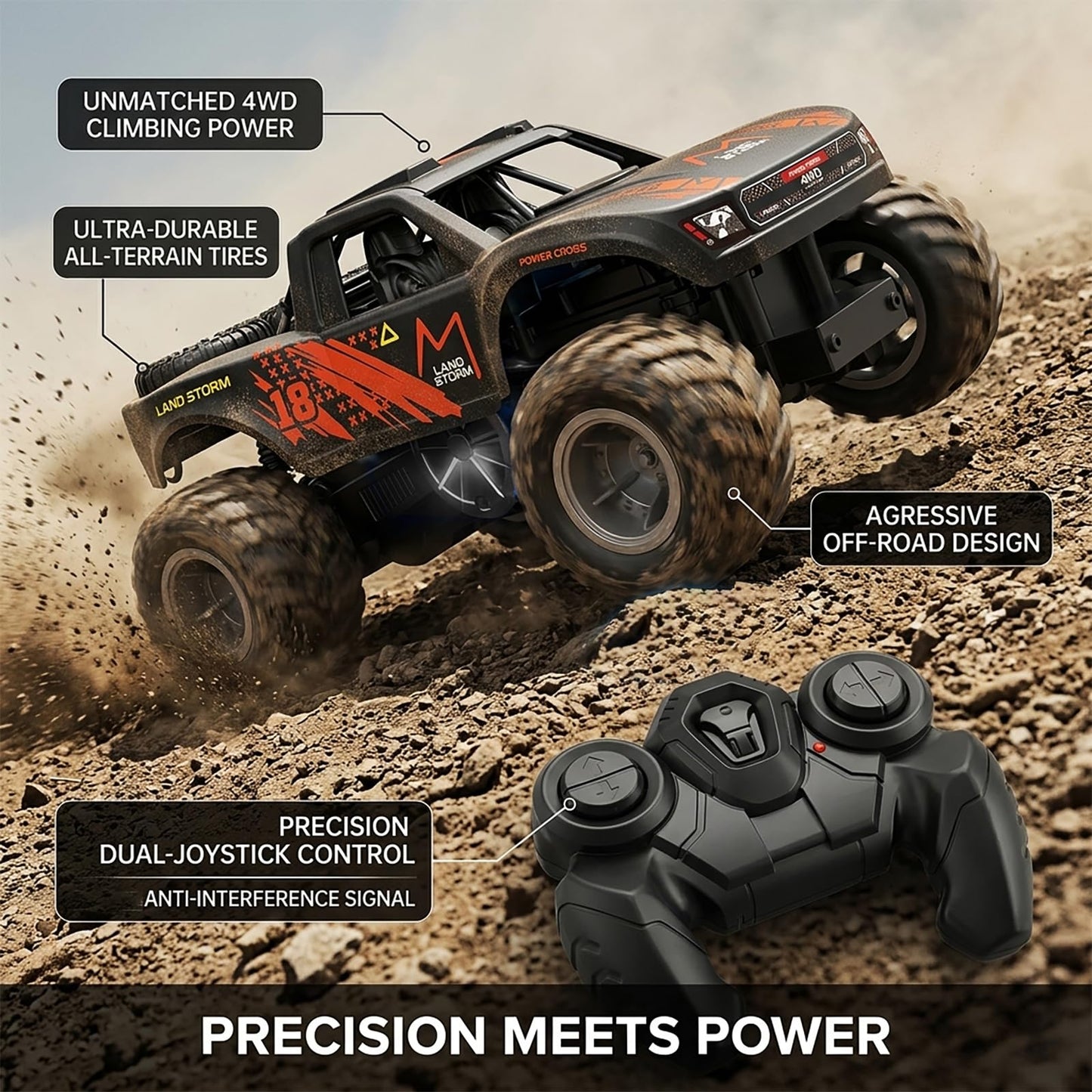 UFULMN Amphibious Remote Control Car Monster Truck - 4WD Waterproof 1:16 Large All Terrain Off Road Vehicle Batteries RC Drift Cars Beach Pool Toys