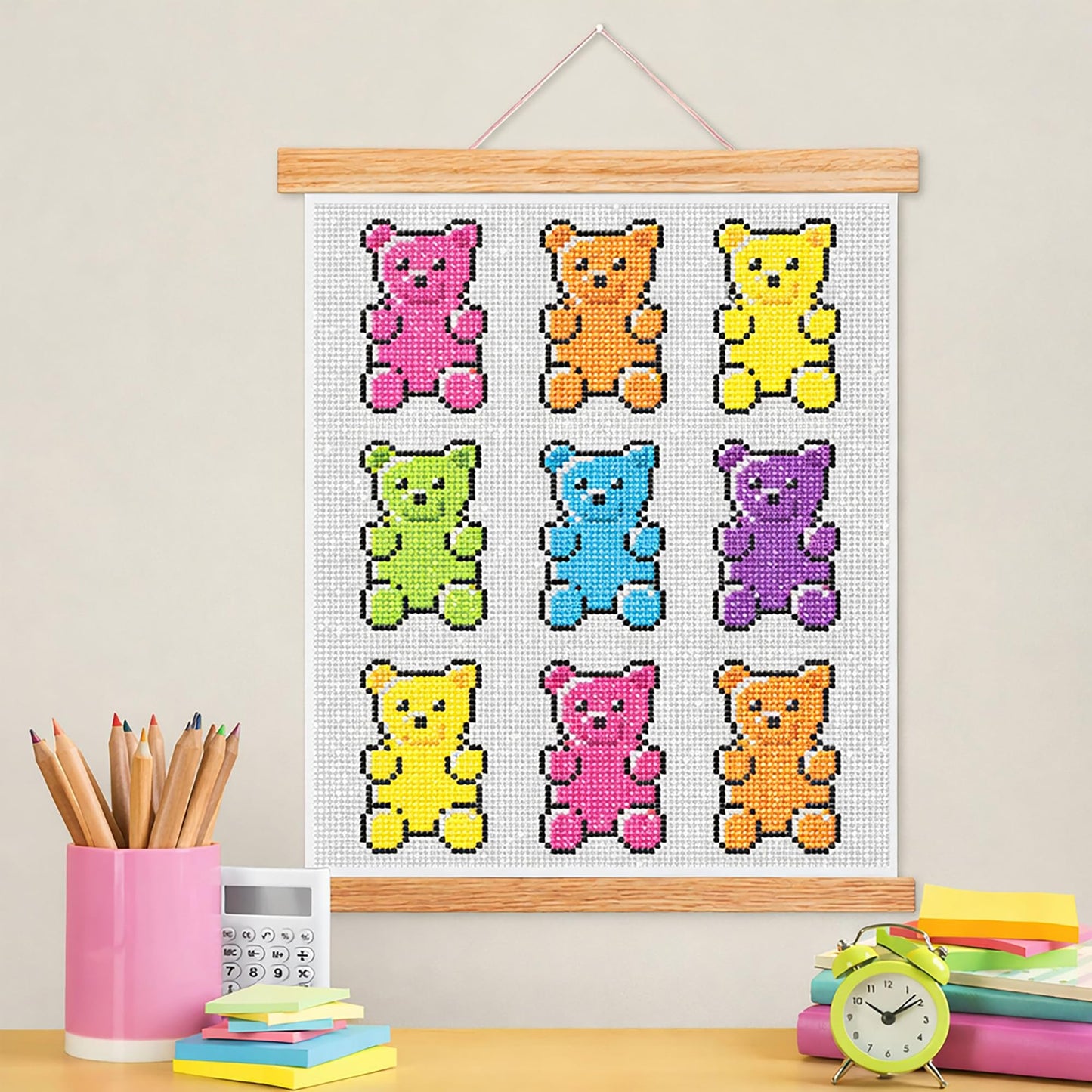 Brea Reese: Hanging Gem Art Kit - Gummy Bears - Peel & Stick, Create A Colorful Candy Character Scene, 11x14 Rolled Canvas, Wall Frame, Adult Craft