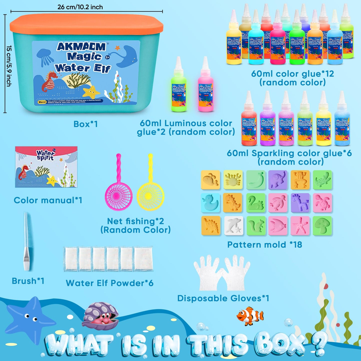 AKMADM Magic Water Elf Toy Kit for Kids - Aqua Fairy Water Gel Kit - 20 Colors*60ml Squishy Maker Set - 18 Shape Molds - Arts & Crafts Water Elf