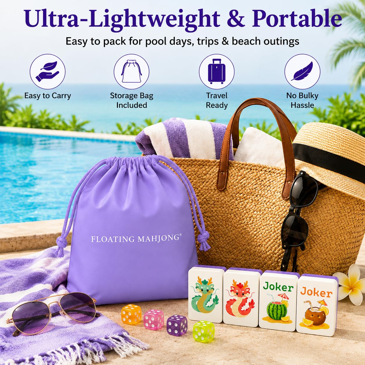Meizinme Floating Mahjong Tile Set for Pool,160 American Mahjong Tiles Waterproof EVA Foam with Dice Storage Bag for Pool Party Beach Vacation Summer