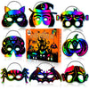 Natonhi 32Pcs Halloween Crafts for Kids Rainbow Scratch Mask, Halloween Games Scratch Art and Craft Kit Classroom Activities Favors Party Supplies