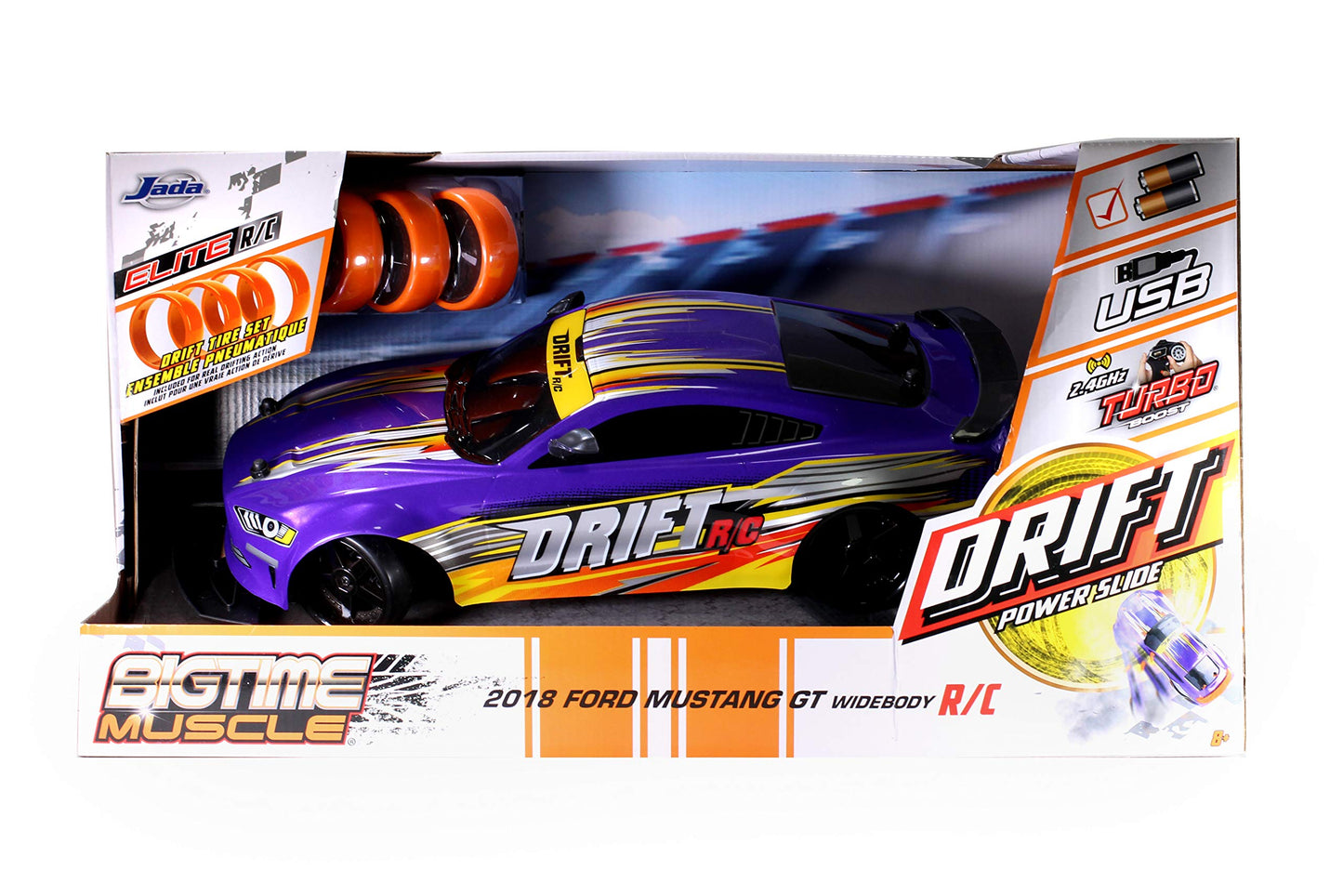 Jada Toys Bigtime Muscle 1:10 2018 Ford Mustang GT Widebody Drift RC Remote Control Car 2.4 GHz, Toys for Kids and Adults