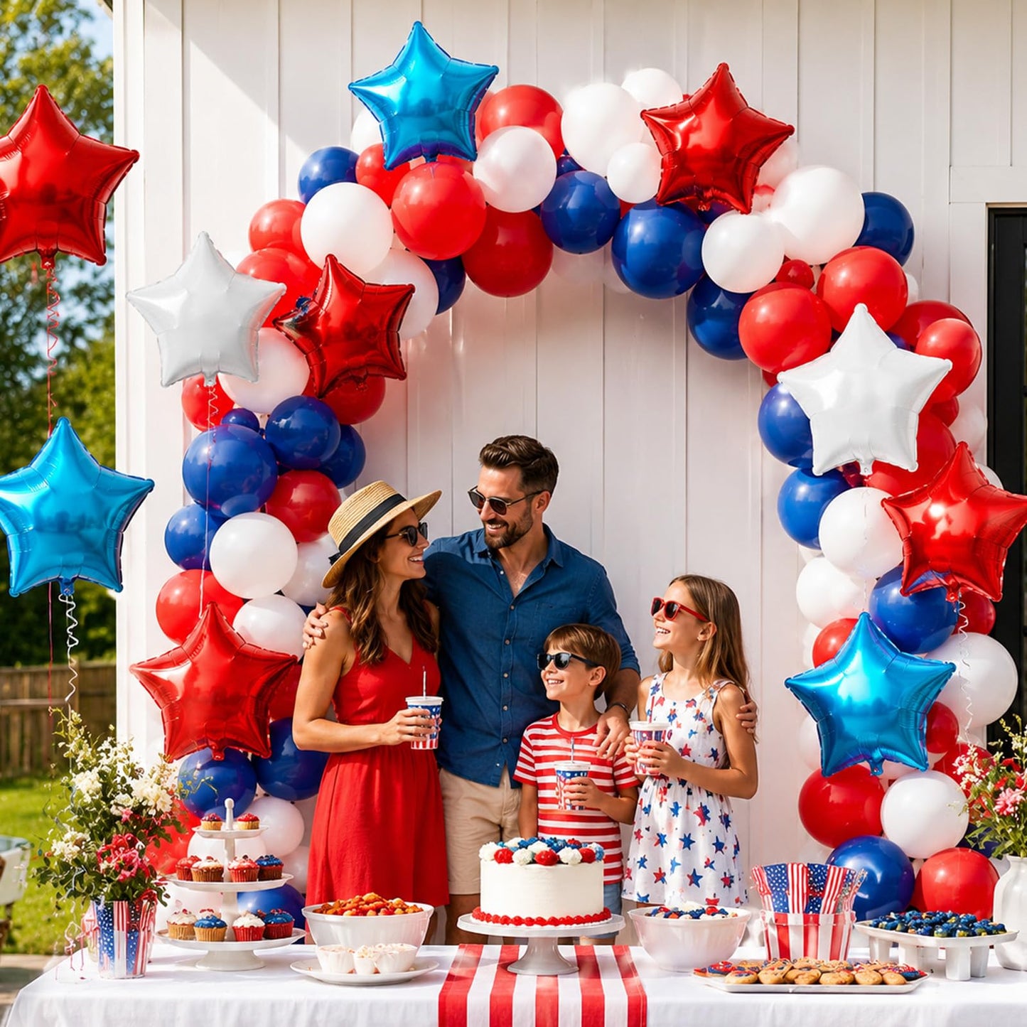 18 Pieces 18 Inches Red White Blue Stars Balloons, USA Themed Aluminum Foil Balloons for 4th of July, Independence Day Patriotic Birthday Party