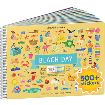 Beach Day 500+ Kids Sticker Book by Cupkin Fun Toddler Travel Activity Coloring and Sticker Book, Road Trip Essentials, 12 Coloring Pages 12 Side by