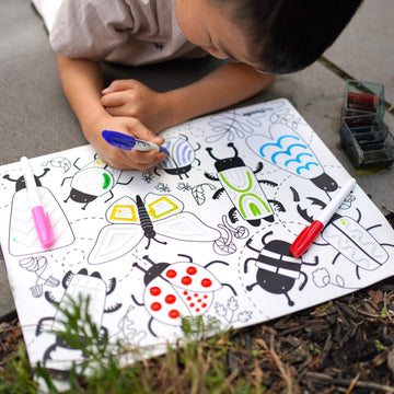 HeyDoodle Busy Bug Sensory Mat - Perfect for Kids with Educational Themes & Debossed Areas - Doodle Pad Set Includes 9 Markers and a Water Dropper