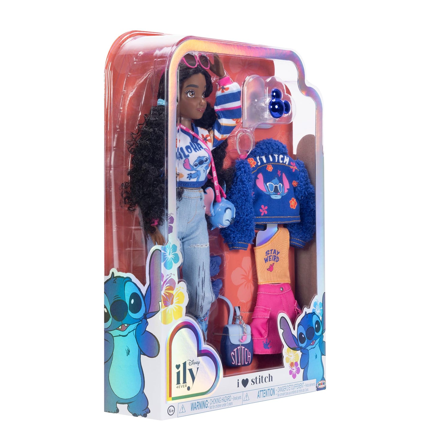 Disney ILY 4EVER Fashion Dolls Dark Hair Stitch 11.5" Tall with 13 Points of Articulation, Two Complete Mix-and-Match Outfits and Mickey Ring for You!