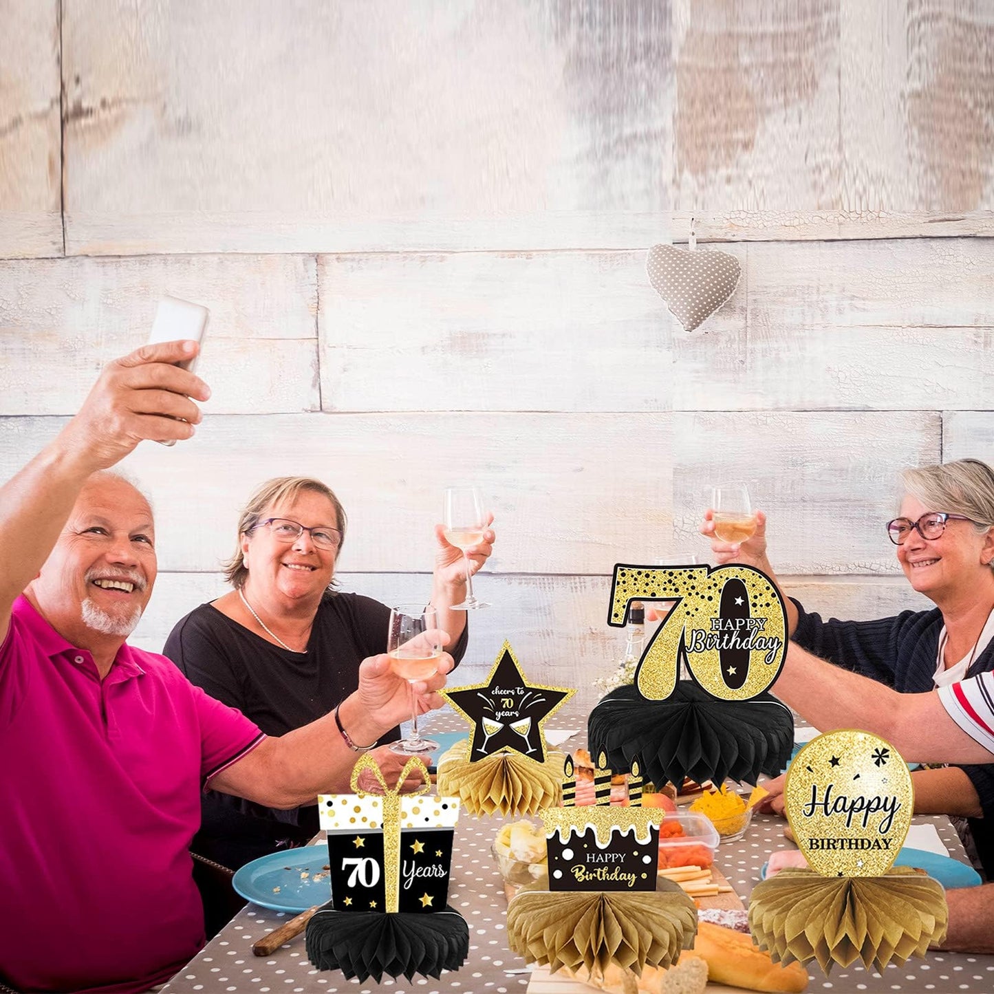 9 Pieces 70th Birthday Decoration 70 th Birthday Centerpieces for Tables Decorations Cheers to 70 Years Honeycomb Table Topper for Men and Women