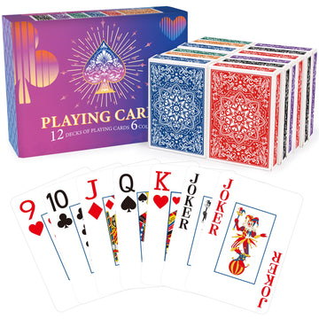 Playing Cards 12 Pack,12 Decks of Cards Bulk, Jumbo Poker Size Card, Large Print Playing Cards for Adults Seniors, 6 Colors, Fun Poker Card for Party