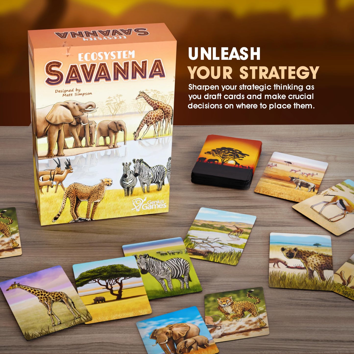 Ecosystem: Savanna - A Family Card Game About Animals on Grassy Woodland of African Savanna - Fun & Educational Ecology Game for Kids & Adults