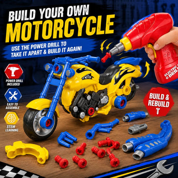 Take-Apart Motorcycle with Electric Drill, Lights, Sounds and 20+ Pieces