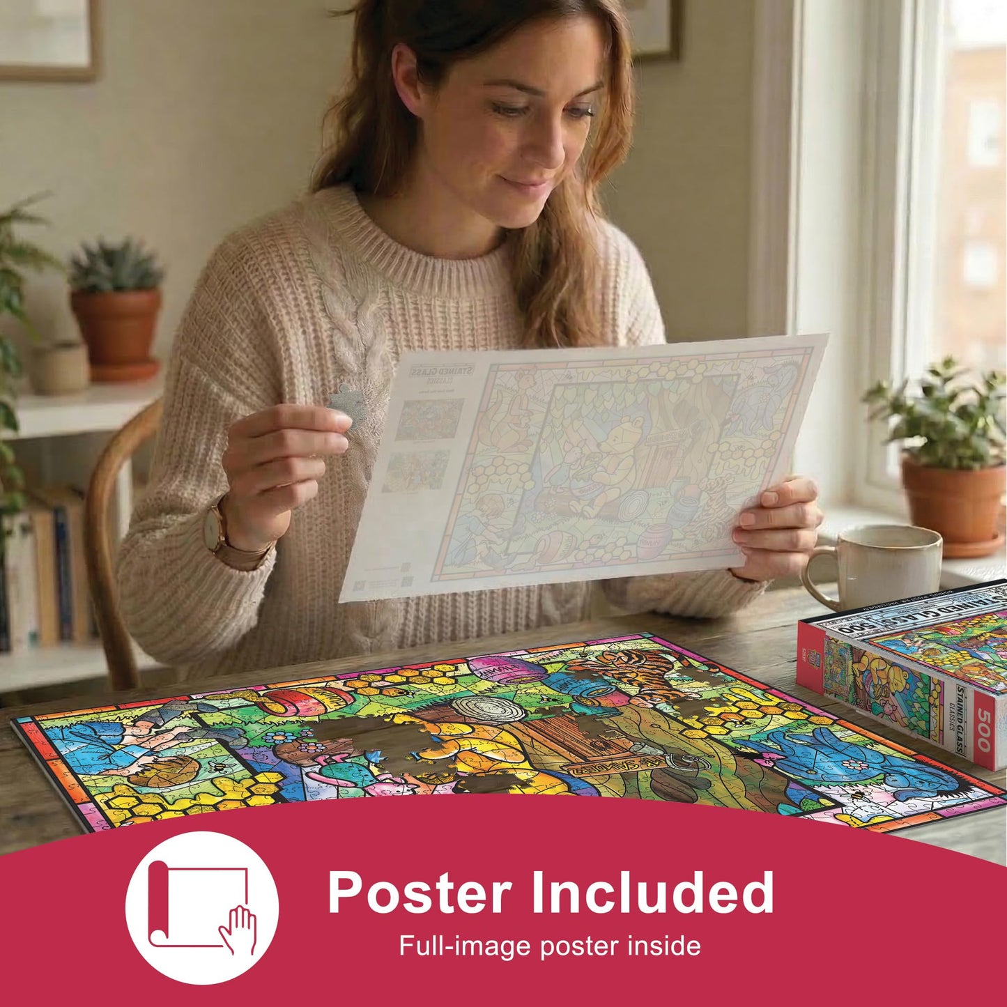 MasterPieces 500 Piece Stained Glass Jigsaw Puzzle for Adults, Family, Or Youth - Winnie The Pooh - 15"x21"