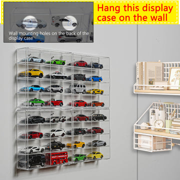 KASTUN Display Case for 32 Hot Wheels,Matchbox Cars,Display Case Wall Mount,Transparent Storage Case for 1/64 Diecast Cars,Wall