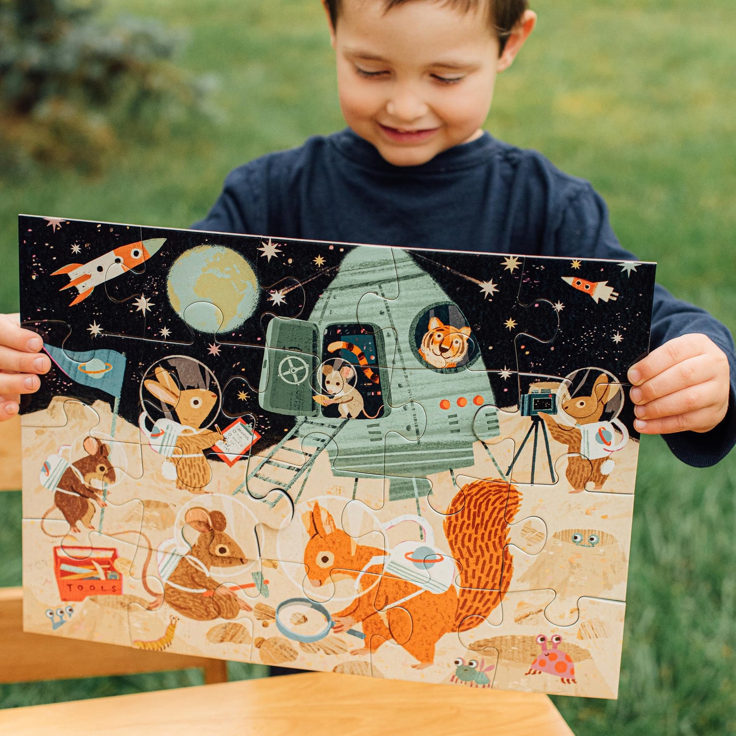 eeBoo: Space Exploration - 20 Piece Puzzle - 15 x 11 Kids Jigsaw, Oversized Glossy Pieces, Animals On The Moon, Preschool Puzzle, Age 3+
