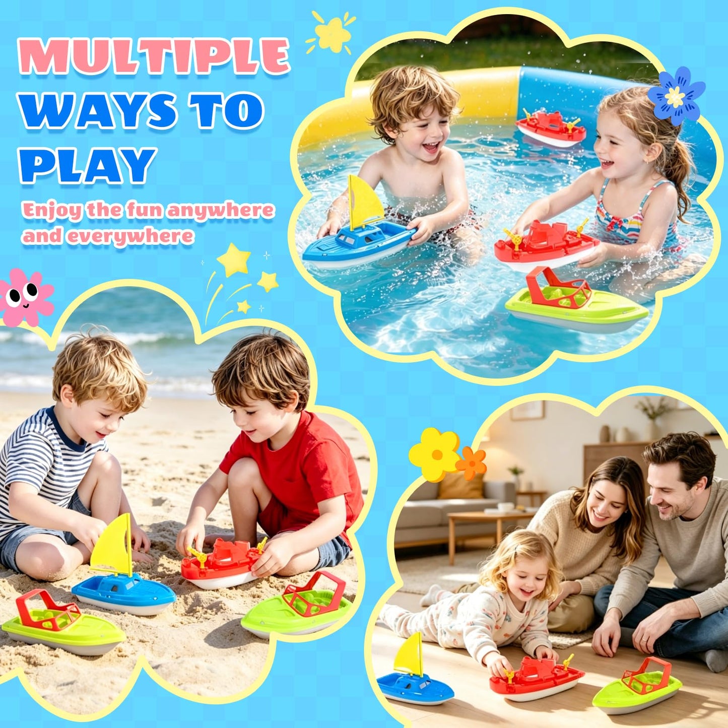 Toy Boat Fleet for Toddlers, Floating Water Play Boats for Pool, Bath & Beach, Colorful Boat Set for Kids Ages 3-5