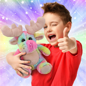 Puzzled DolliBu Rainbow Moose Stuffed Animal - Soft Huggable Moose Stuffed Toy, Adorable Playtime Wildlife Plush Toy, Cute Cuddle Gifts for Kids