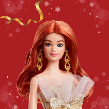 Barbie JBH99 Holiday Barbie Red Hair Signature Black Dress-up Doll and House, Pretend Play, for Ages 6 and Up, Gold