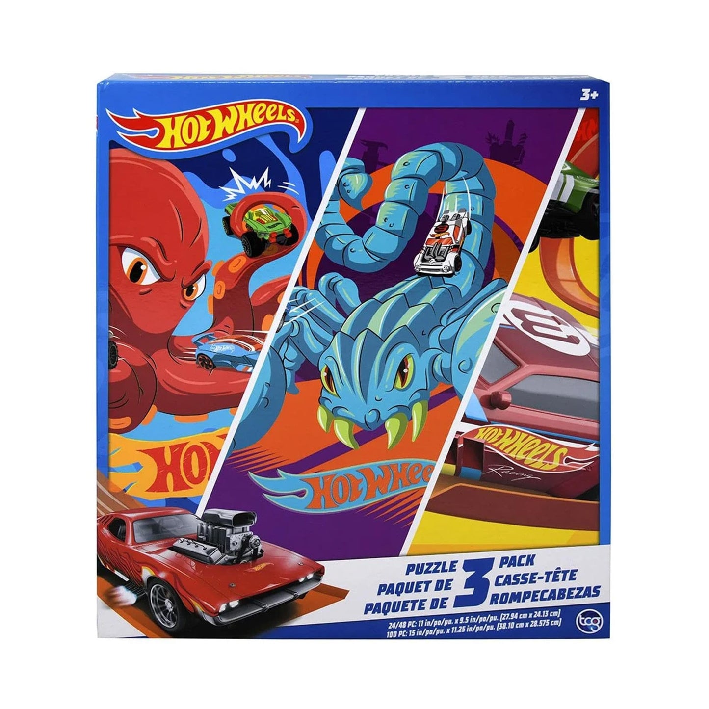 Hot Wheels 3 Pack Kids Puzzles (1X24PC, 1X 48PC, 1X100PC)