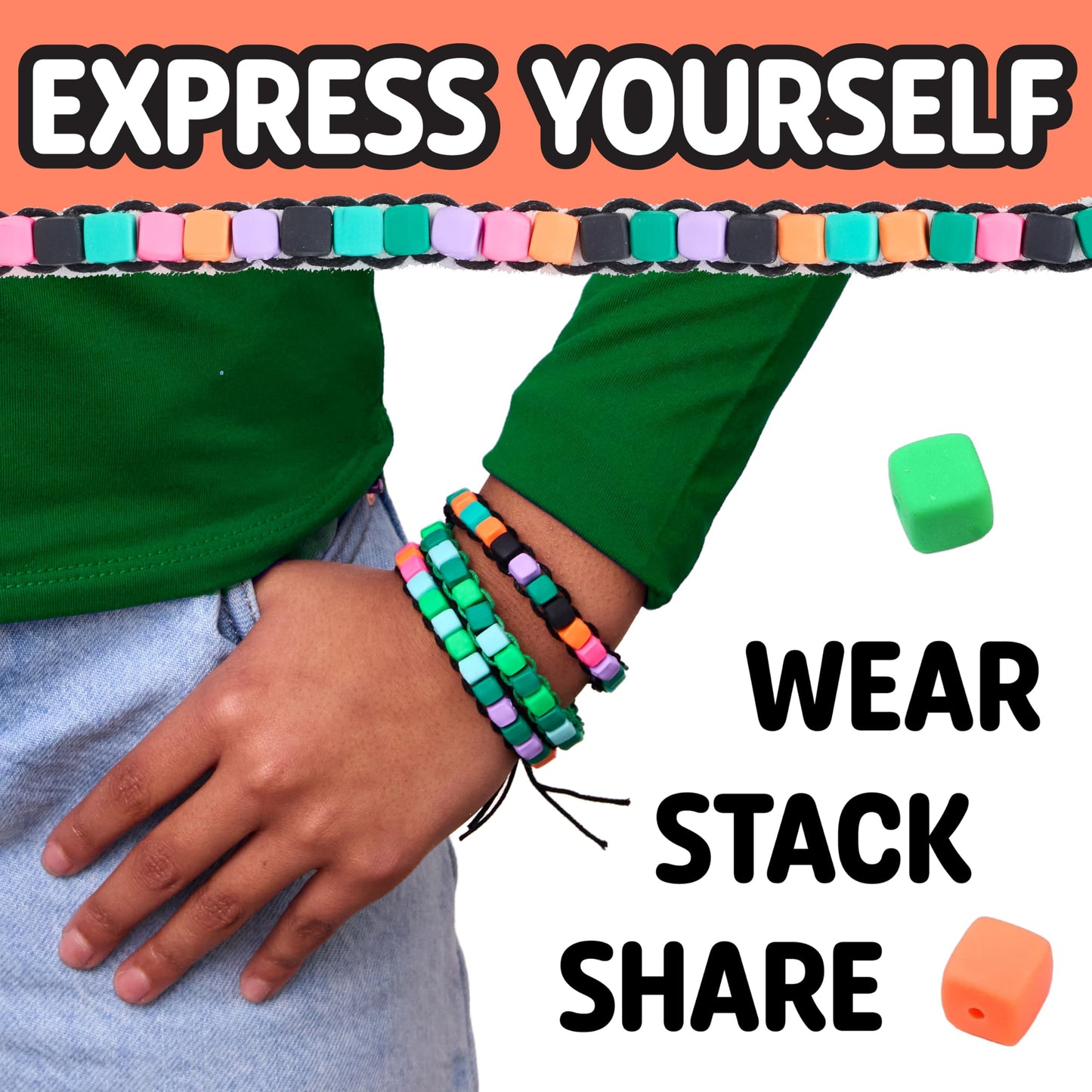 Creativity for Kids Woven Cube Bracelets Mini Kit | Make 5 Pixel-Inspired Bracelets with This STEAM Craft for Kids | Fun, Mess-Free Summer Activities