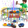 Electric Train Set for Kids Ages 4-8 with Train Tracks Set & Car Tracks Lights Up Bridge Road Sign Realistic Sound Train Track Accessories Playset Boy