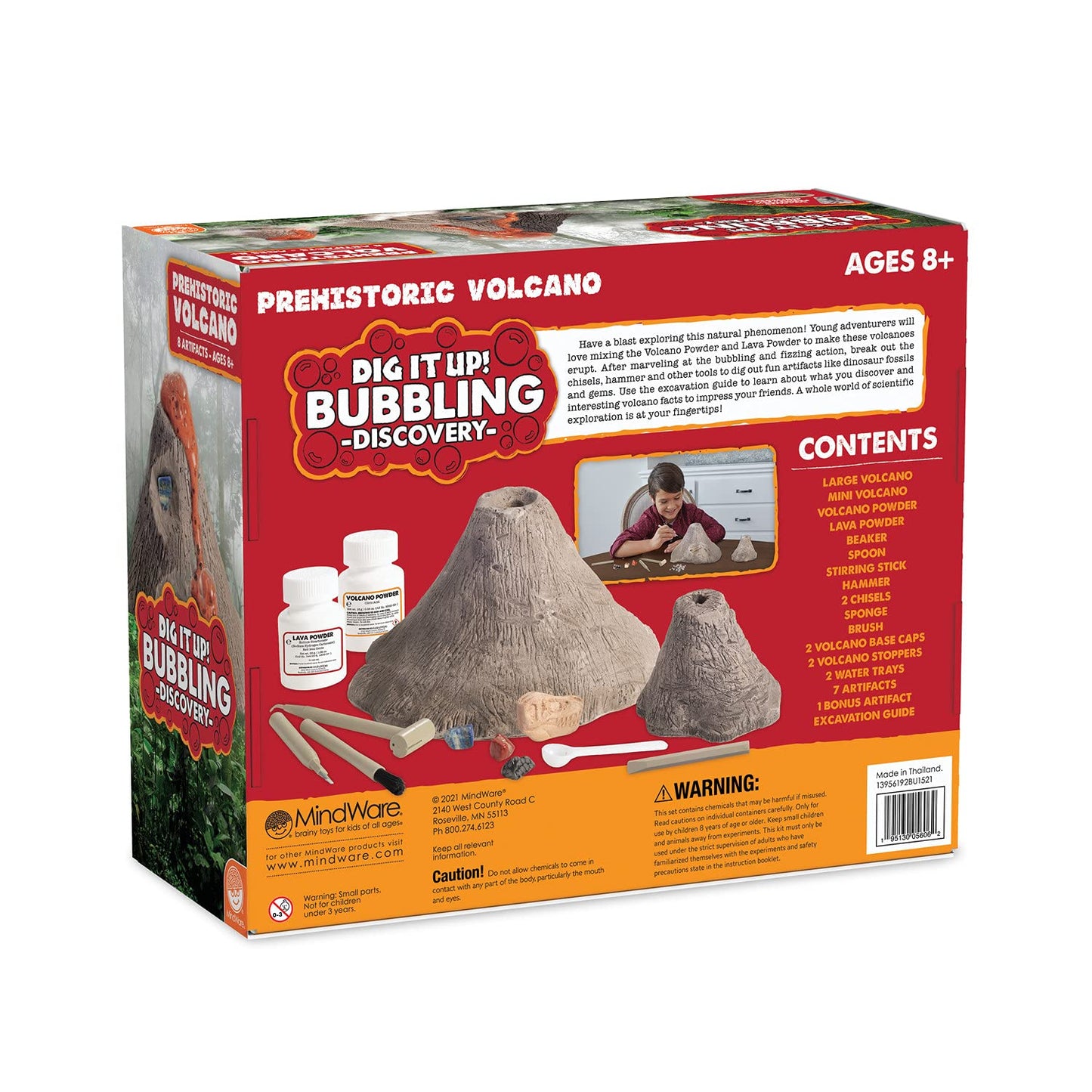 MindWare Dig It Up! Bubbling Discovery: Prehistoric Volcano Fossil Dig Kit - Make the Volcano Erupt and Then Excavate 7 Artifacts - Educational